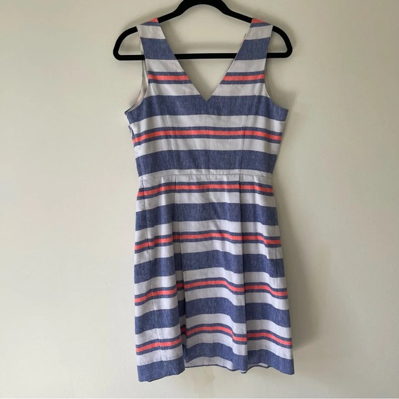 Vineyard Vines St Jean Summer Stripe Dress double v neck linen blend side zip 4 - Picture 3 of 8